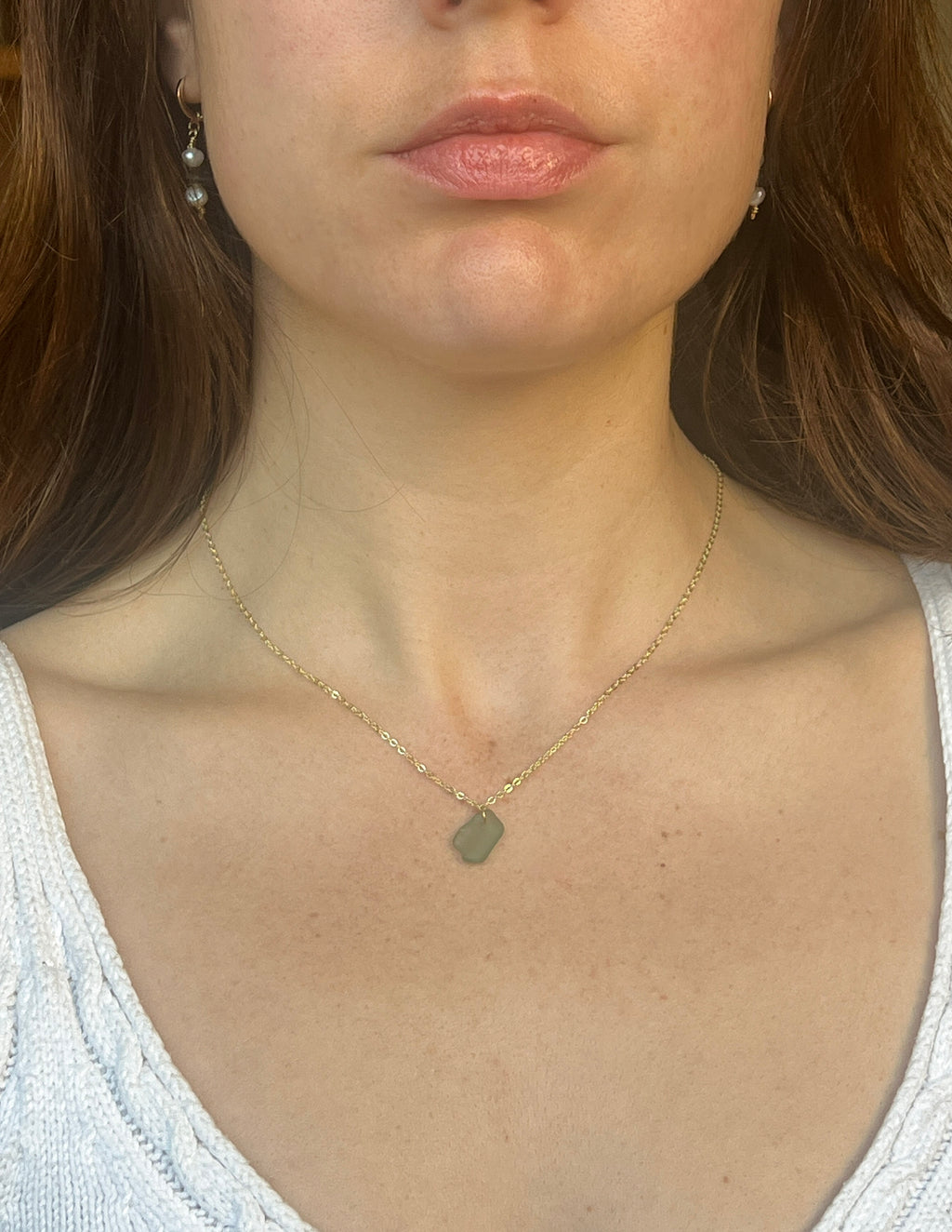 Handmade Sea Glass Pendant Necklace – Delicate  Gold-Plated Chain