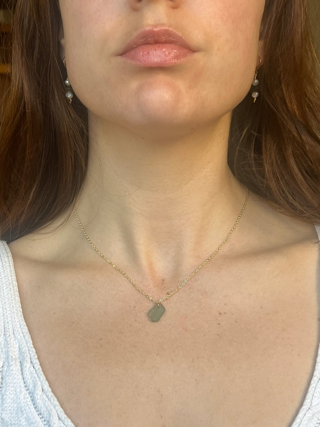 Handmade Sea Glass Pendant Necklace – Delicate  Gold-Plated Chain