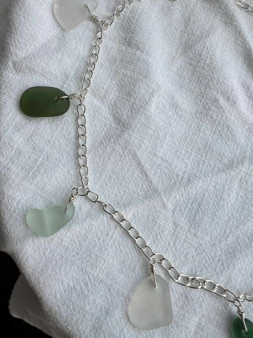 Customisable Sea Glass Charm Necklace, Chunky Silver-Plated Chain