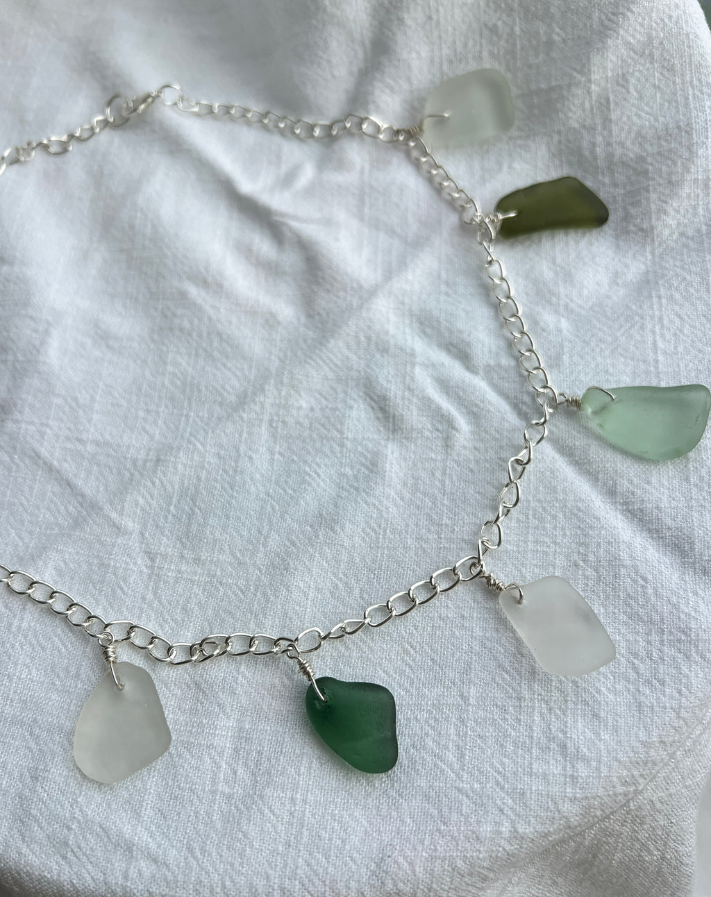 Customisable Sea Glass Charm Necklace, Chunky Silver-Plated Chain
