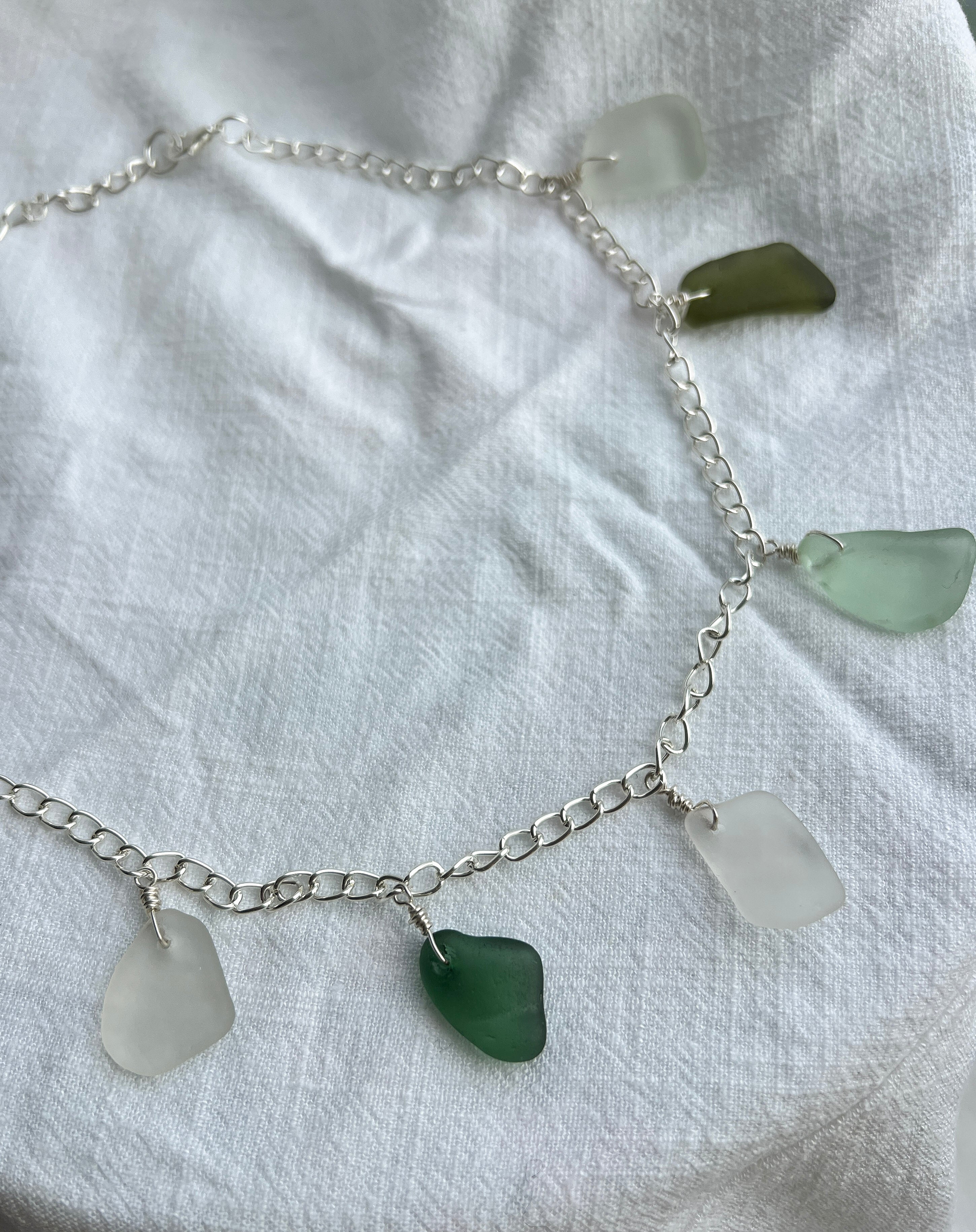Customisable Sea Glass Charm Necklace, Chunky Silver-Plated Chain