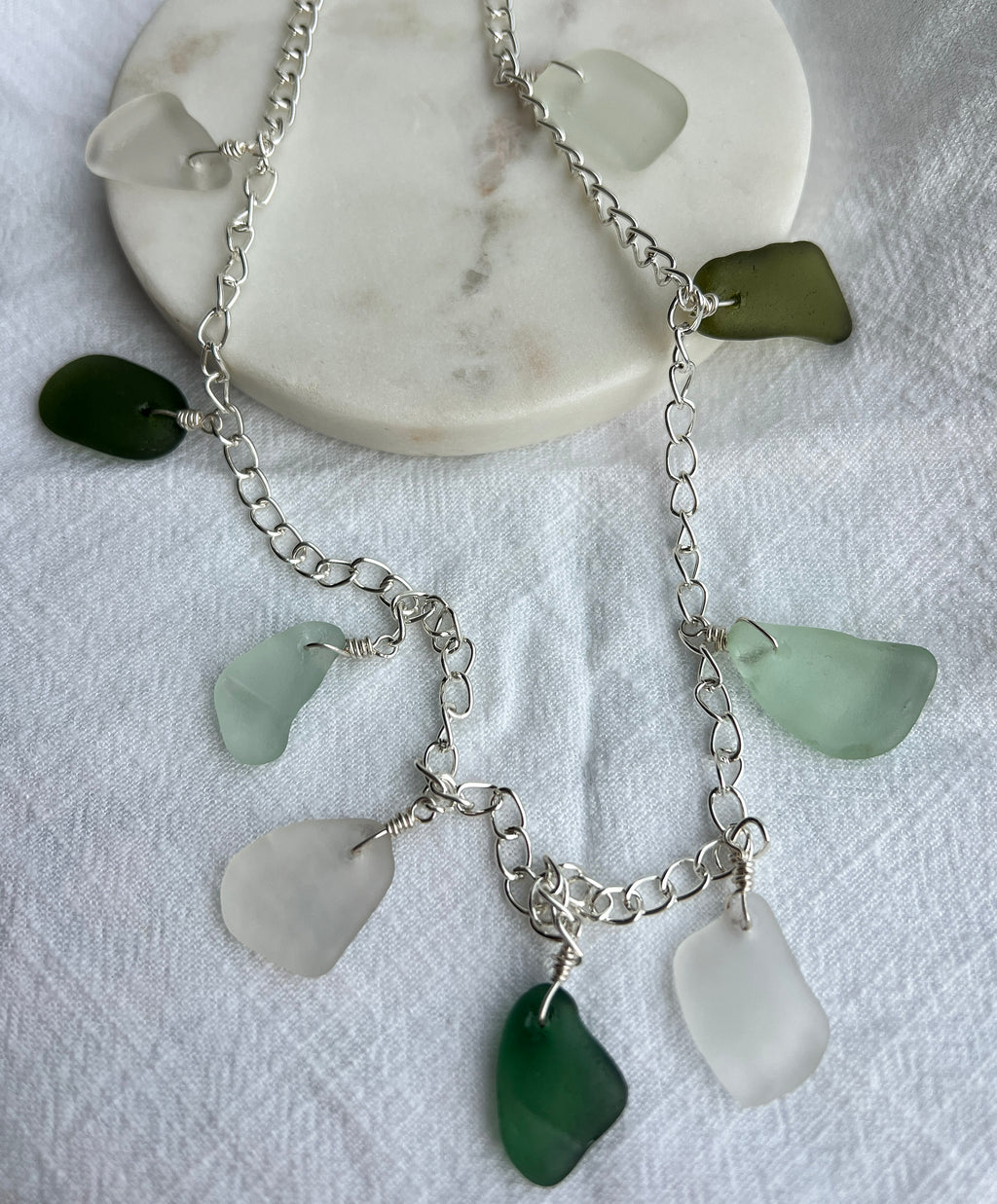 Customisable Sea Glass Charm Necklace, Chunky Silver-Plated Chain