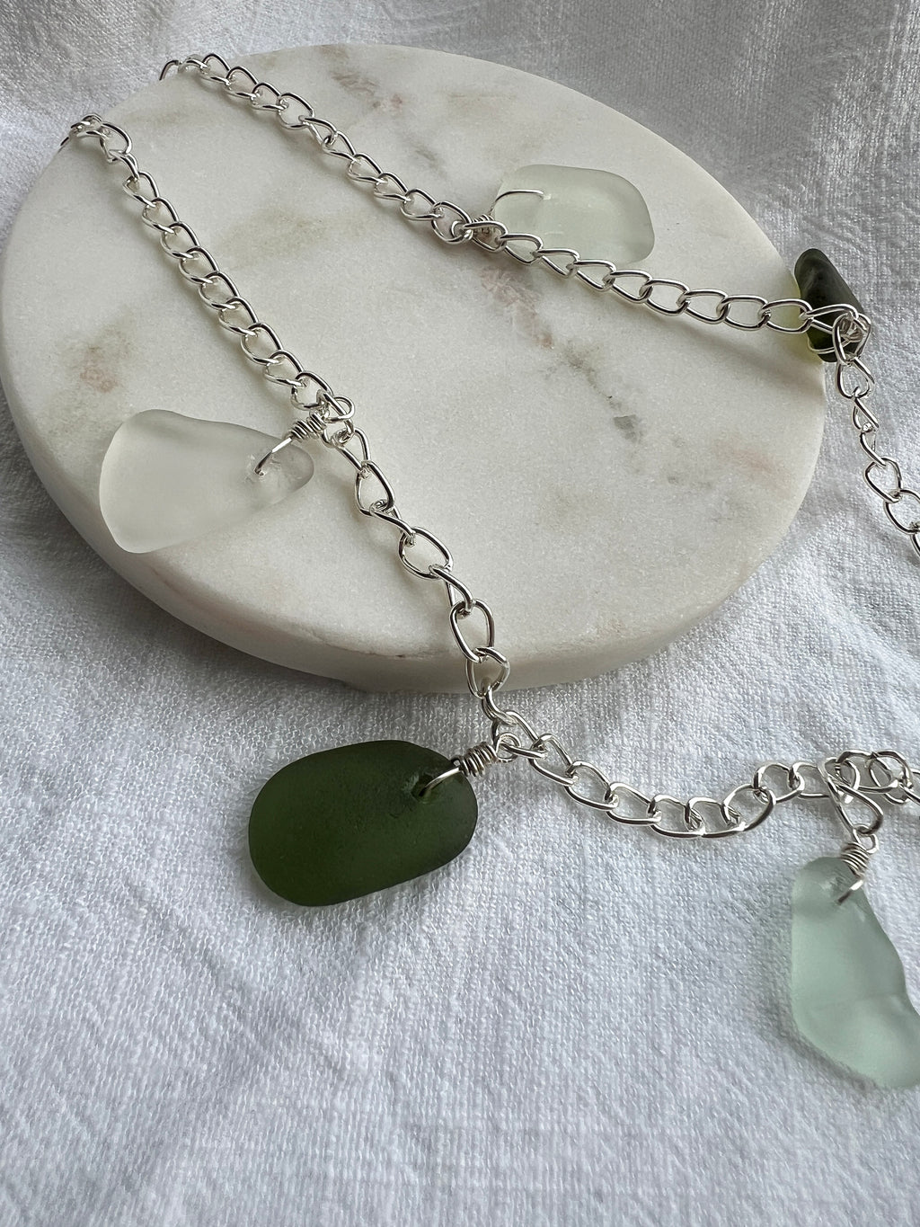Customisable Sea Glass Charm Necklace, Chunky Silver-Plated Chain
