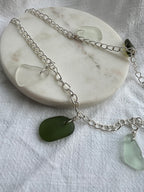 Customisable Sea Glass Charm Necklace, Chunky Silver-Plated Chain