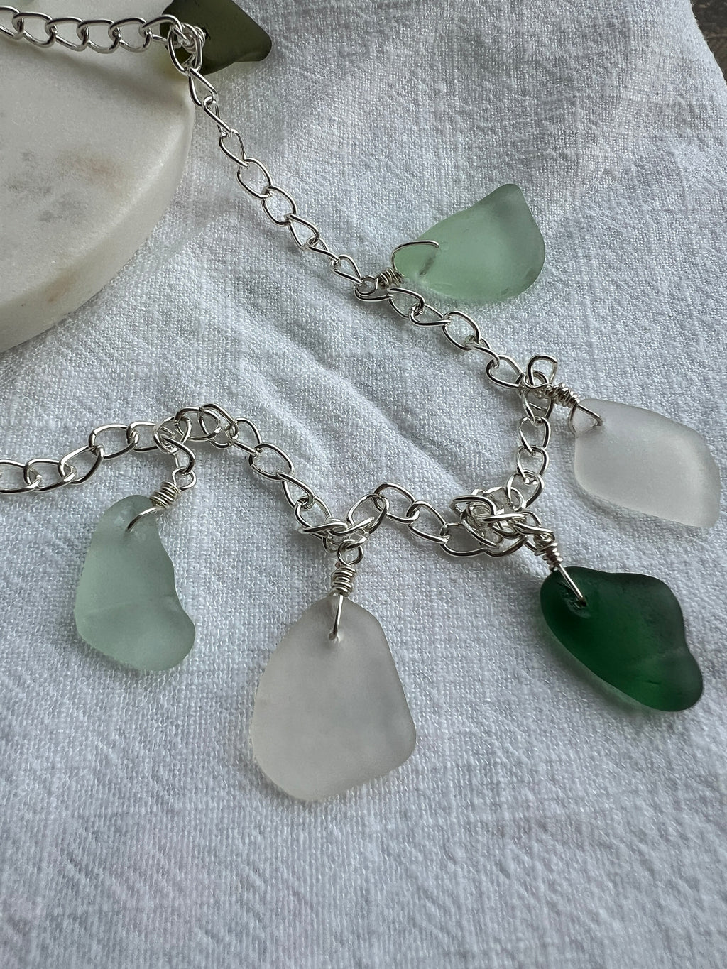 Customisable Sea Glass Charm Necklace, Chunky Silver-Plated Chain