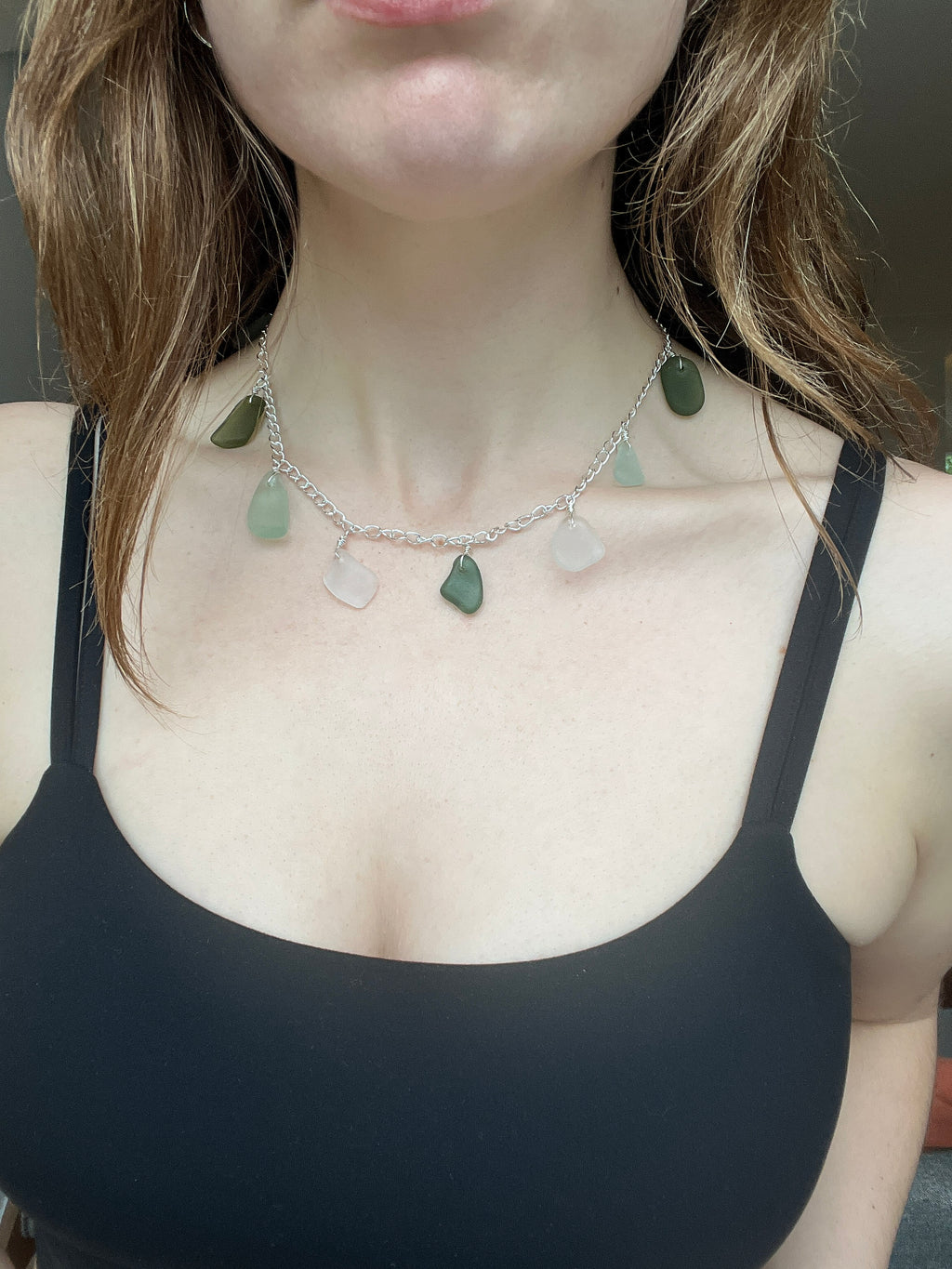 Customisable Sea Glass Charm Necklace, Chunky Silver-Plated Chain