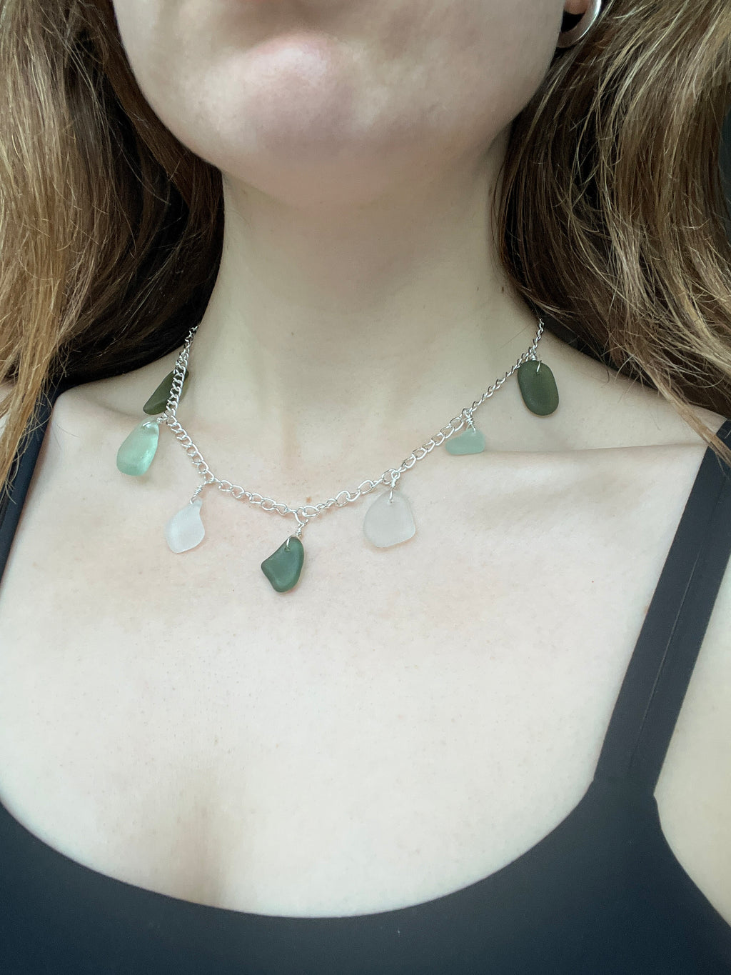 Customisable Sea Glass Charm Necklace, Chunky Silver-Plated Chain