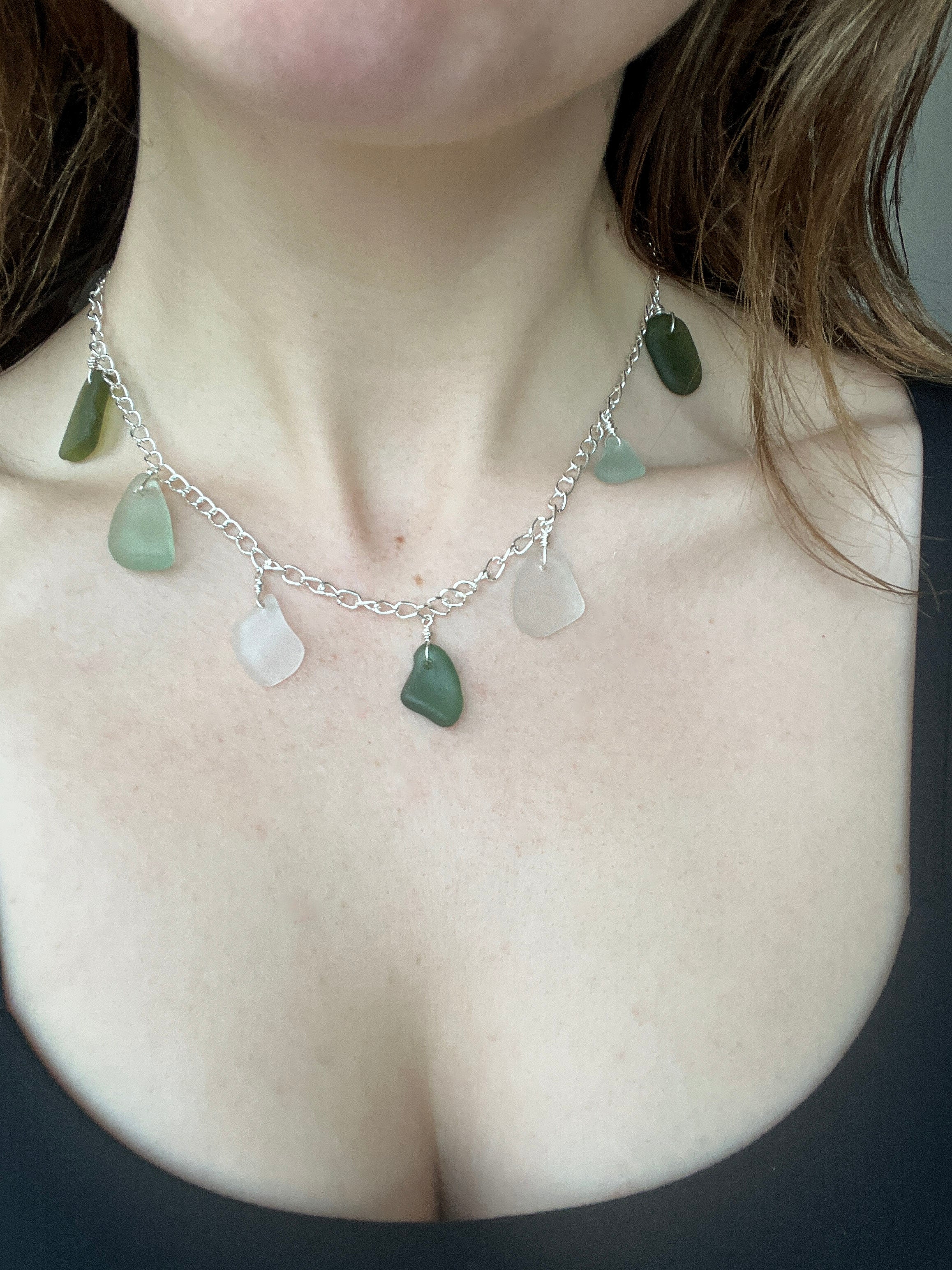 Customisable Sea Glass Charm Necklace, Chunky Silver-Plated Chain