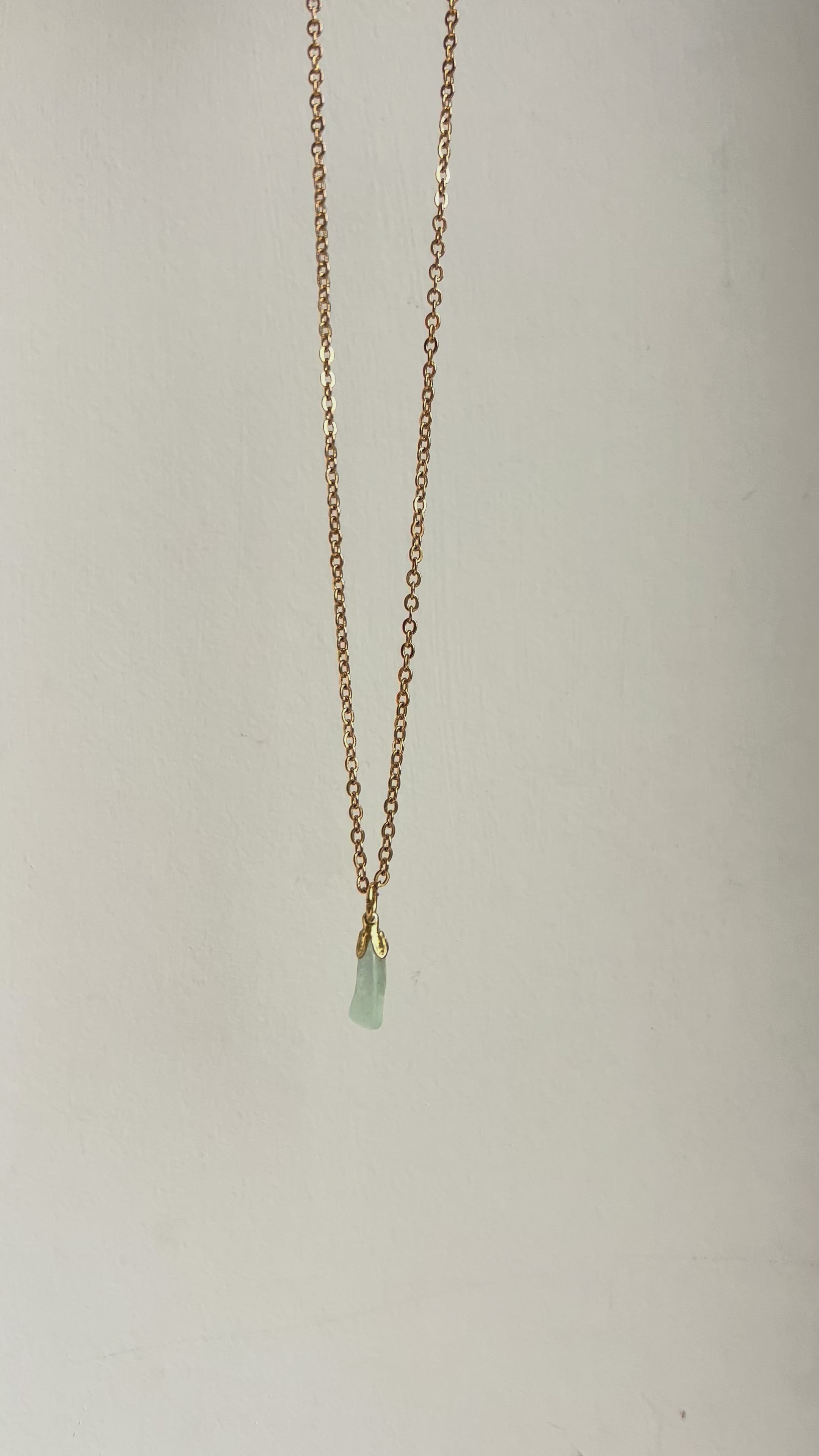 Aqua Sea Glass Pendant Necklace – Gold-Plated Chain