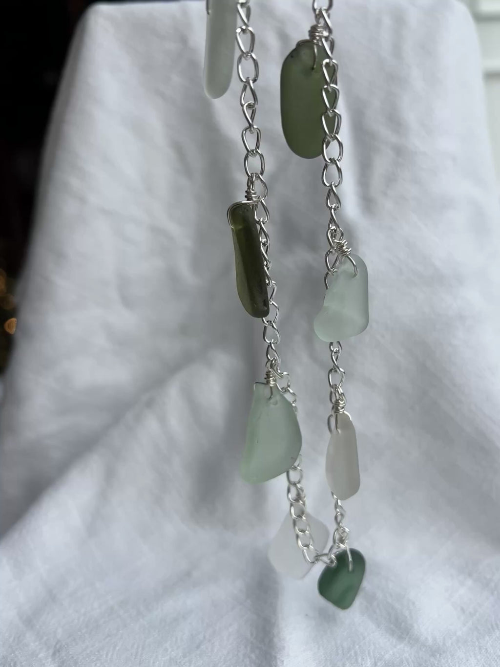 Customisable Sea Glass Charm Necklace, Chunky Silver-Plated Chain